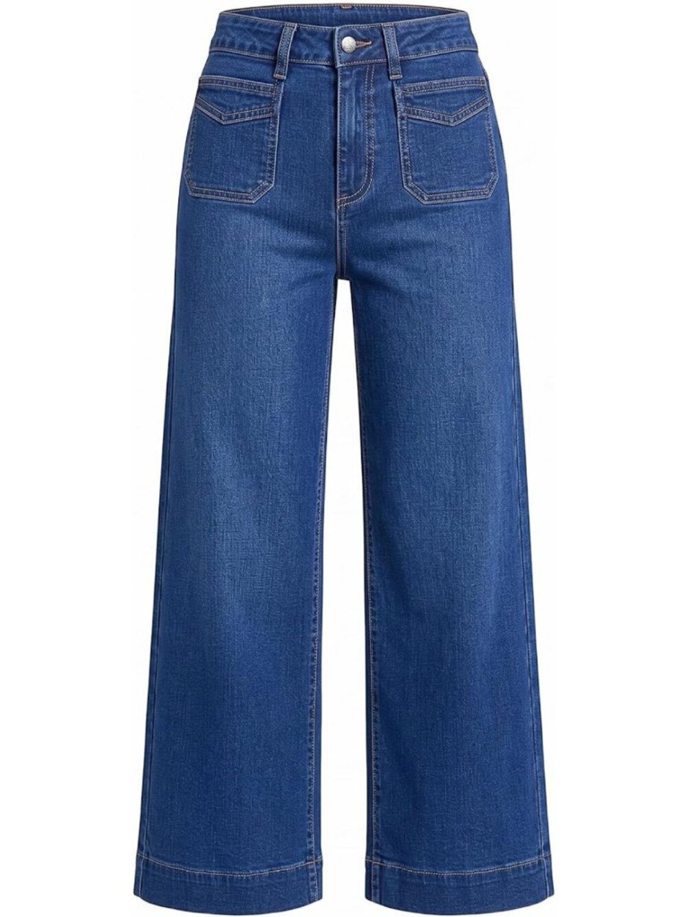 High Waisted Wide Leg Cropped Jeans for Women - Stretchy Denim Pants